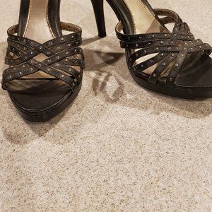 Massimo Black silver studded Black peep toe cut out heels